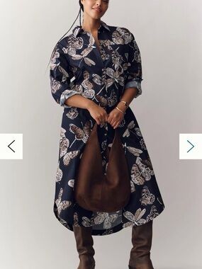 Anthropologie Maeve Soren Butterfly Shirt Dress NWT XSP Petite Navy Midi